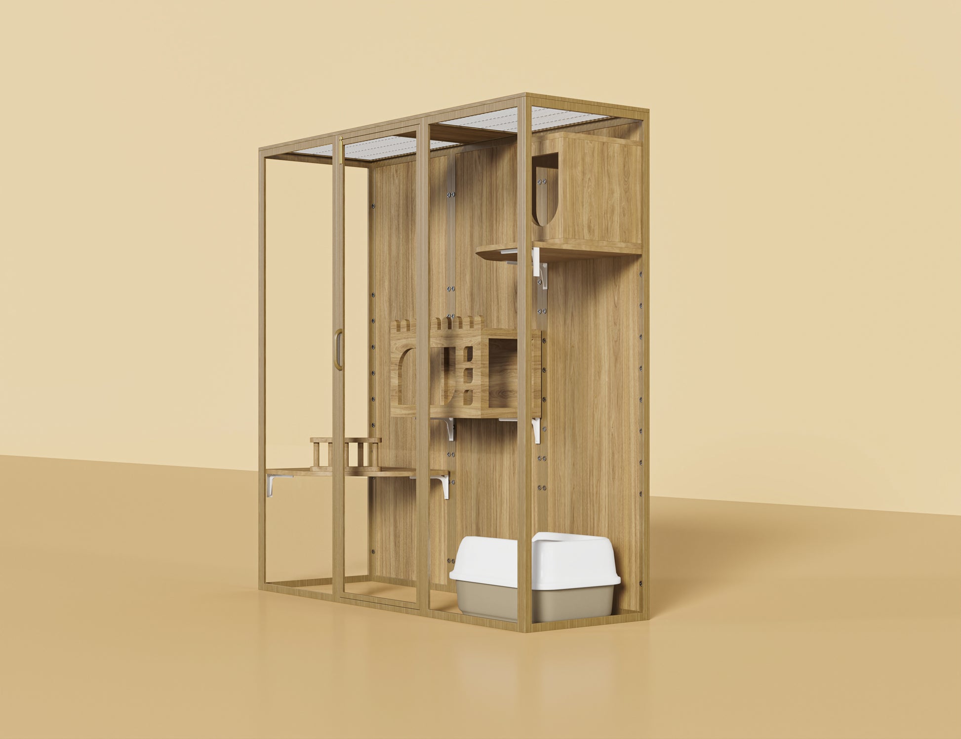 Elwood Luxury Cat Enclosure (184L*60W*186H) featuring a durable aluminium alloy frame and waterproof, anti-corrosion solid wood interior.